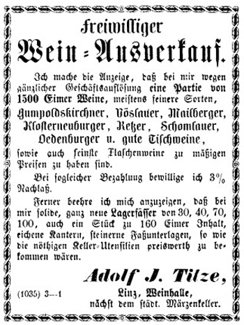 Inserat von Adolf J. Titze – Weinabverkauf Inserat von Adolf J. Titze – Weinabverkauf